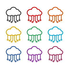 Cloud storage icon isolated on white background, color set