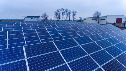 Solar environmental electricity panels. Ecology green renewable electicity industry.