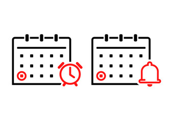 Calendar icon with clock. Bell alarm reminder . Illustration vector