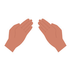 Two hands, palms up. Gesture. Holds, gives, shows something. Human hands. Color vector illustration isolated on white background