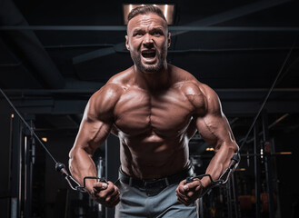 Stylish man working out in the gym. Business and bodybuilding concept. Sports activities.