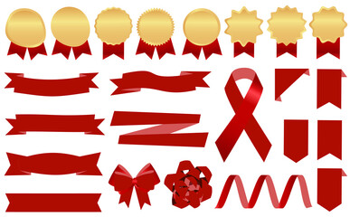 リボン メダル ゴールド 赤 イラスト セット シンプル マット