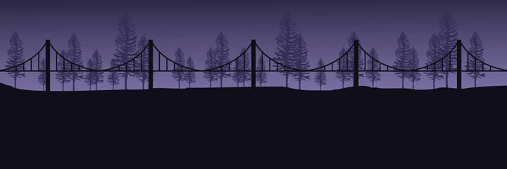 birdge and pine tree silhouette vector illustration for wallpaper, background, backdrop design, template design and tourism design template