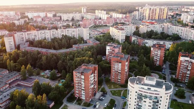 Sosnovy Bor city Leningrad region Russia early summer morning aerial video