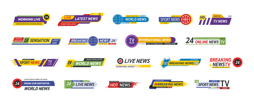 TV title news bar logos, news feeds, television, radio channels.