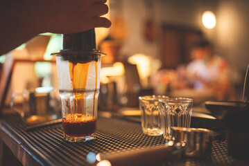 Beverage drink at the cafe, making a coffee or tea and soft drink for morning breakfast