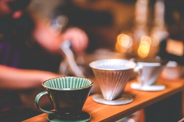 Beverage drink at the cafe, making a coffee or tea and soft drink for morning breakfast