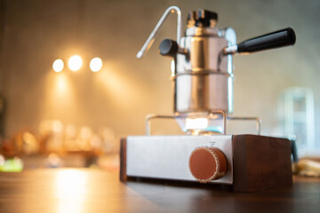 slow bar coffee cafe concept, barista maker are making a hot drink into a cup, vintage filter mage