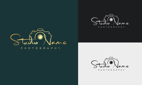 Studio Photography logo template vector. signature logo concept.