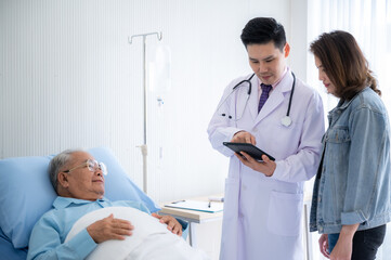 Fototapeta premium elderly patient old man in concept of health insurance, visit professional doctor at hospital