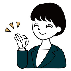 OKサインを出すスーツを着た女性会社員