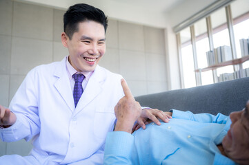 old senior patient man visit doctor at hospital to medical health care check, health insurance