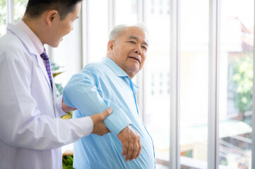 Fototapeta premium old senior patient man visit doctor at hospital to medical health care check, health insurance