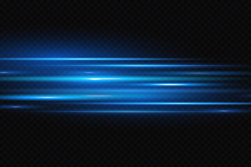 Motion light effect for banners. Blue lines. The effect of speed on a blue background. Red lines of light, speed and movement. Vector lens flare.
