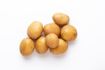 Potatoes isolated on white background. Flat lay. Top view.
