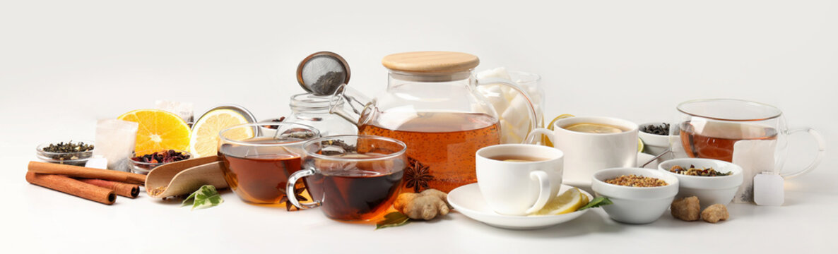 Concept Of Hot Drink With Tea On White Background