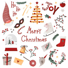 Christmas and New Year collection of cute and seasonal elementsin in hand drawn modern style. Vector stock illustration
