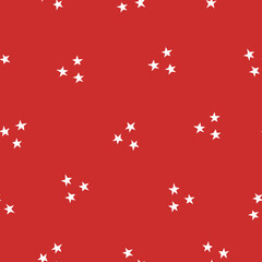 White stars on red background in doodle style christmas pattern. Vector stock illustration