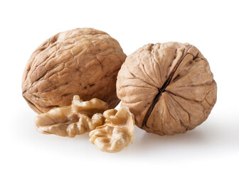 Walnuts isolated on white background with clipping path