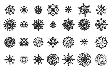 Vector illustration of a New Year's set with black snowflakes. For a postcard, for congratulations, for printing