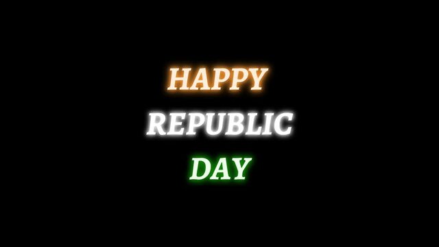 Happy republic day word line in three. Indian flag colour with write motion animation isolated on black background.