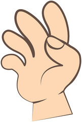 Human hand in cartoon style isolated on white, background right hand waving infographic. Hello welcome or goodbye gesture icon. Vector color illustration open palm and five fingers facing right