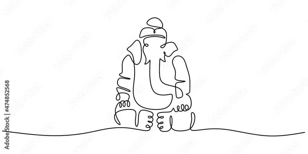 Wall mural Continuous one single line of elephant statue or ganesha in india isolated on white background.