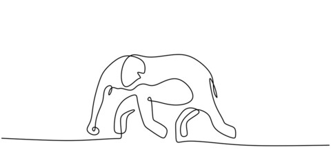 Continuous one single line of elephant walking on india street isolated on white background.