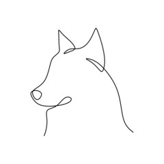 Continuous one single line of dog head isolated on white background.