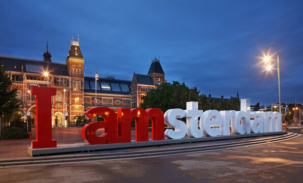 I Am-Sterdam sign near Rijksmuseum - Dutch national museum in Amsterdam. Netherlands