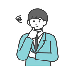 制服を着た男の子が悩んでいるイラスト素材
