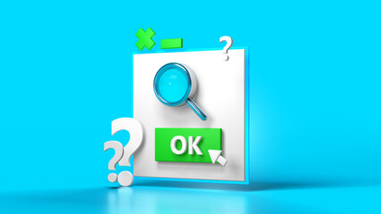 Finding the answer to the question. window computer. 3d render illustration 