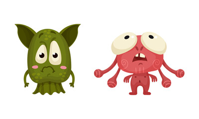 Cute monsters set. Cartoon mutants characters with various face expression vector illustration