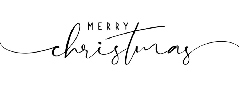 Merry Christmas calligraphy lettering phrase. Hand drawn modern script isolated on white background. Xmas vector brush ink text illustration. Creative typography for holiday greeting cards, banner