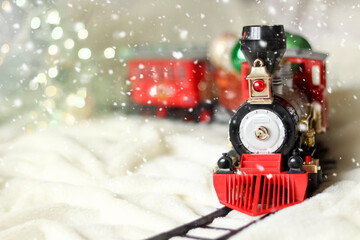 Christmas train in red on a light background