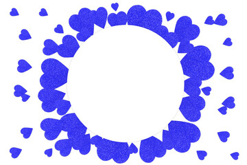 Violet hearts on a white background with copy space. The concept of Valentine's Day. Greeting card. Mock up.