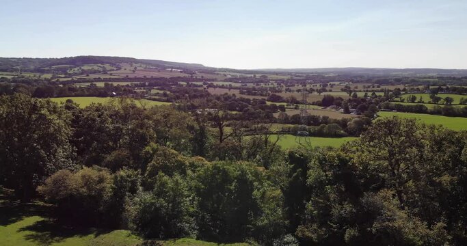 Aerial Over Idyllic East Devon Countryside Near Honiton.  Pedestal Down