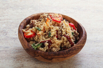 Arabic cous cous with meat and tomato