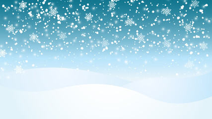 Winter landscape. Vector snowfall background. Falling snowflakes and snowdrifts
