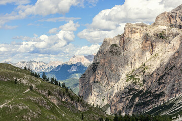 Picturesque gorge in the Dolomites on a summer sunny day. Natural park Puez Odle