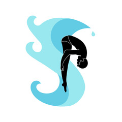 logotype with wave and diver boy silhouette