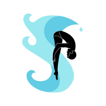 logotype with wave and diver boy silhouette