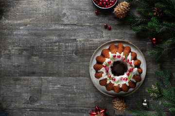 Wooden background with christmas baked goods