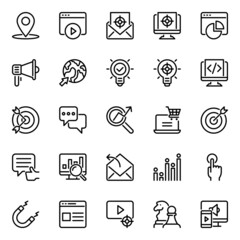 Outline icons for digital marketing.