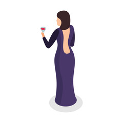 Woman Drinks Wine Composition