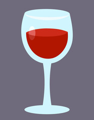 Glass of red wine. Stemware in cartoon style.