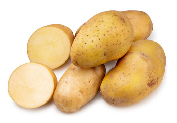 Fresh potatoes and sliced isolated on white background, Potato on white background With clipping path.	

