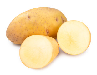 Fresh potatoes and sliced isolated on white background, Potato on white background With clipping path.	
