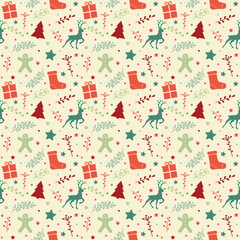 Christmas pattern with festive ornaments. Xmas wrapping paper concept. Vector