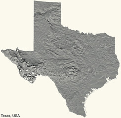 Topographic relief map of the Federal State of Texas, USA with black contour lines on beige background